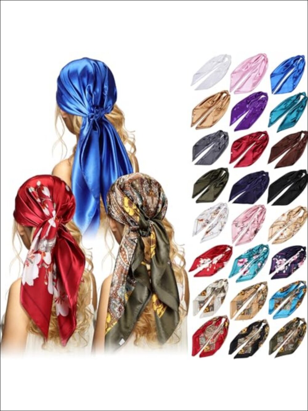 Silk Like Polyester Satin Head Scarves 24 Pack Large Square Wrap Set
